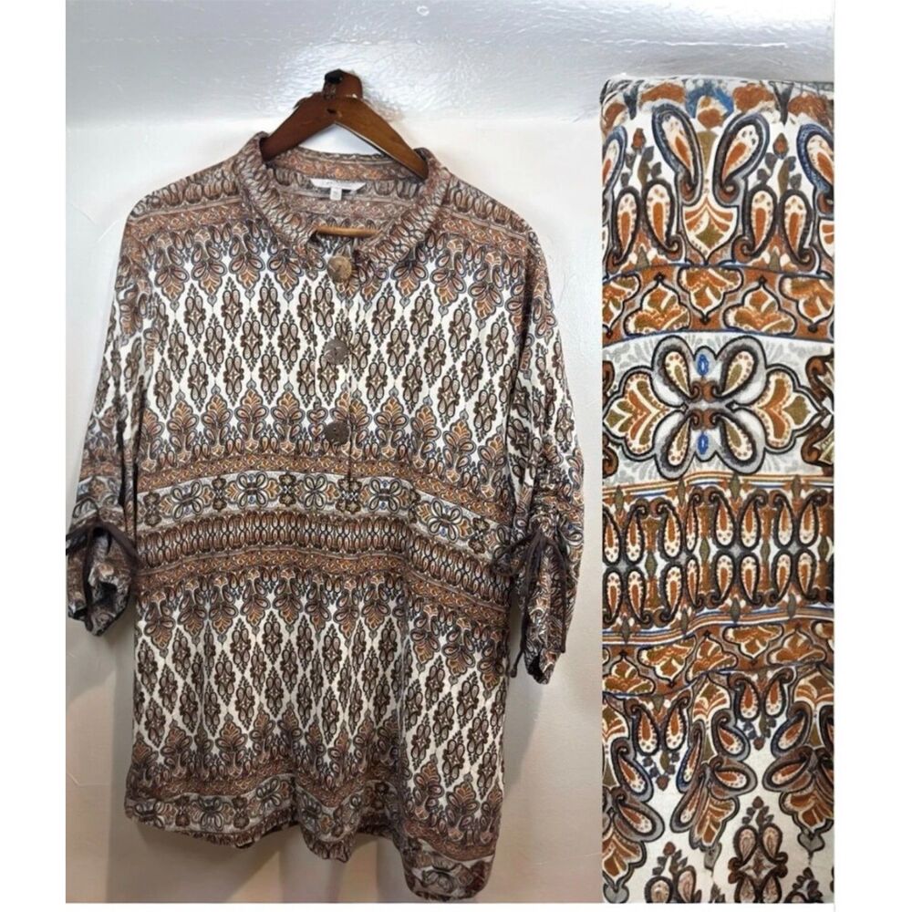 John Mark Shirt Top Bohemian Print Paisley Brown Size XL Arsty